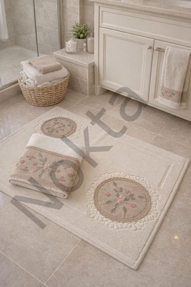 Çok Yapraklı Banyo Paspas Üçlü Set